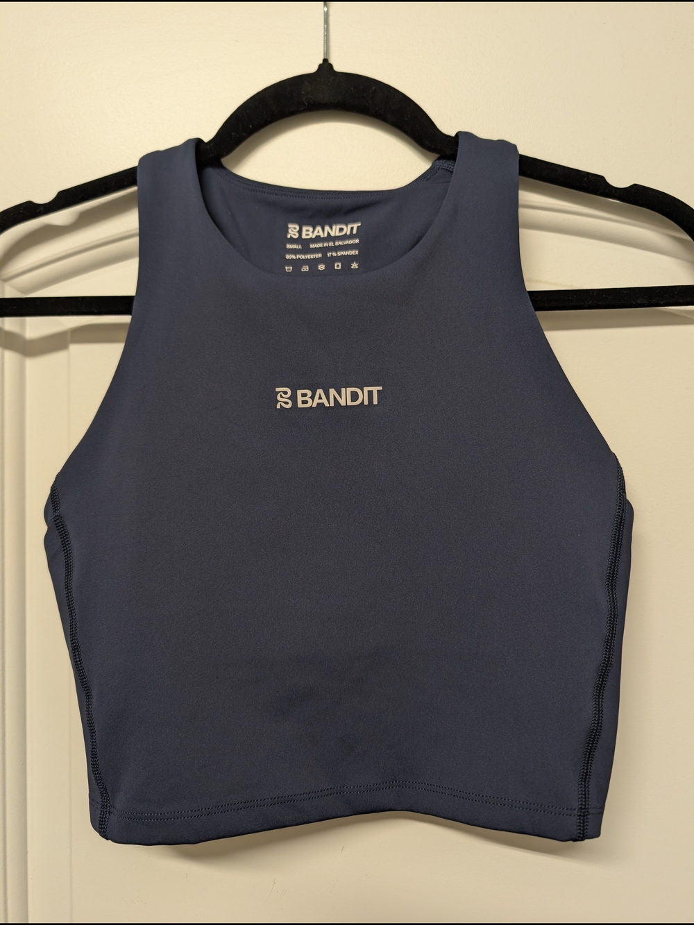 Navy High-Neck Sports Crop Top - Picture 3 of 8